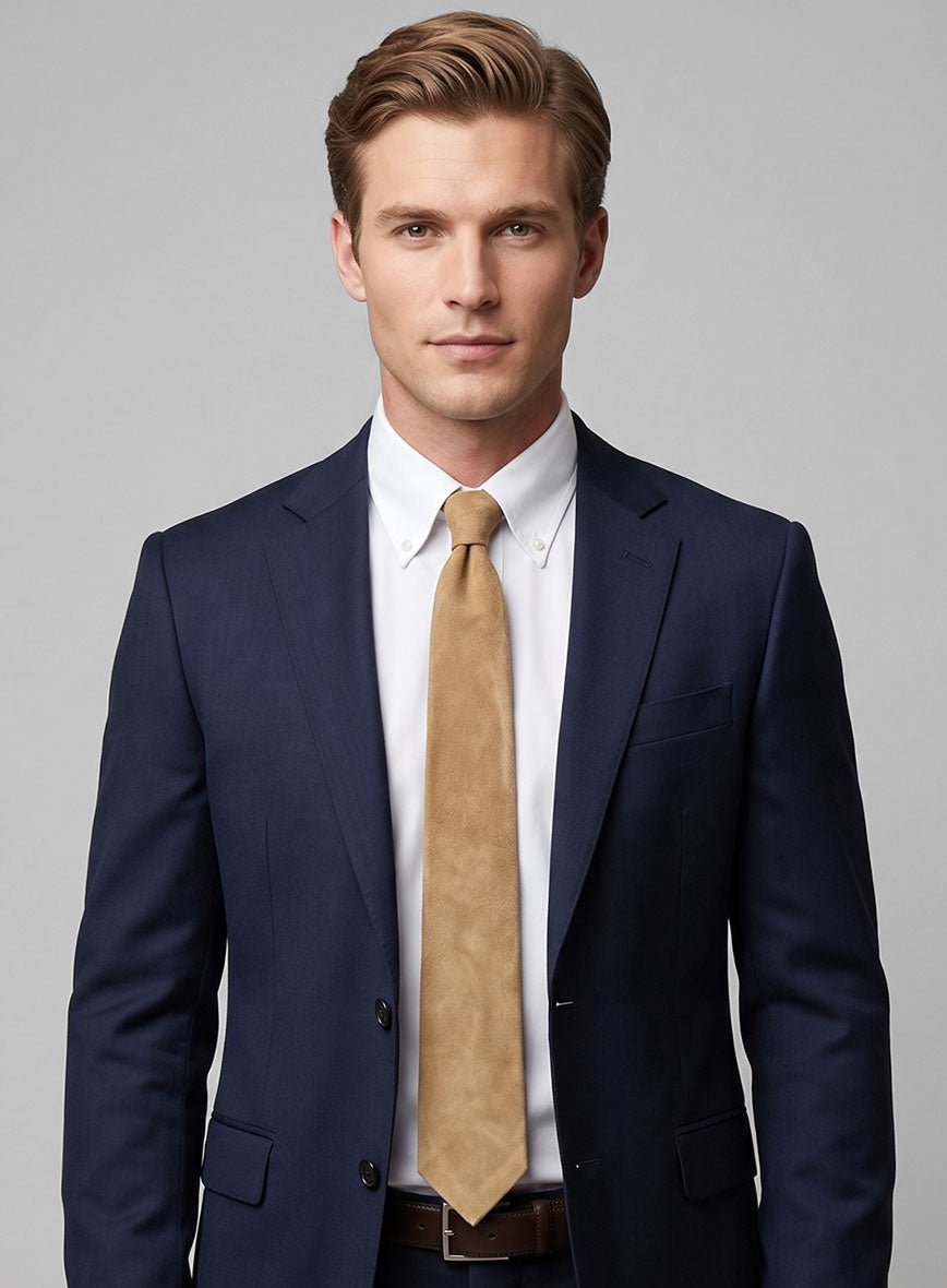 Latte Beige Suede Leather Tie - StudioSuits