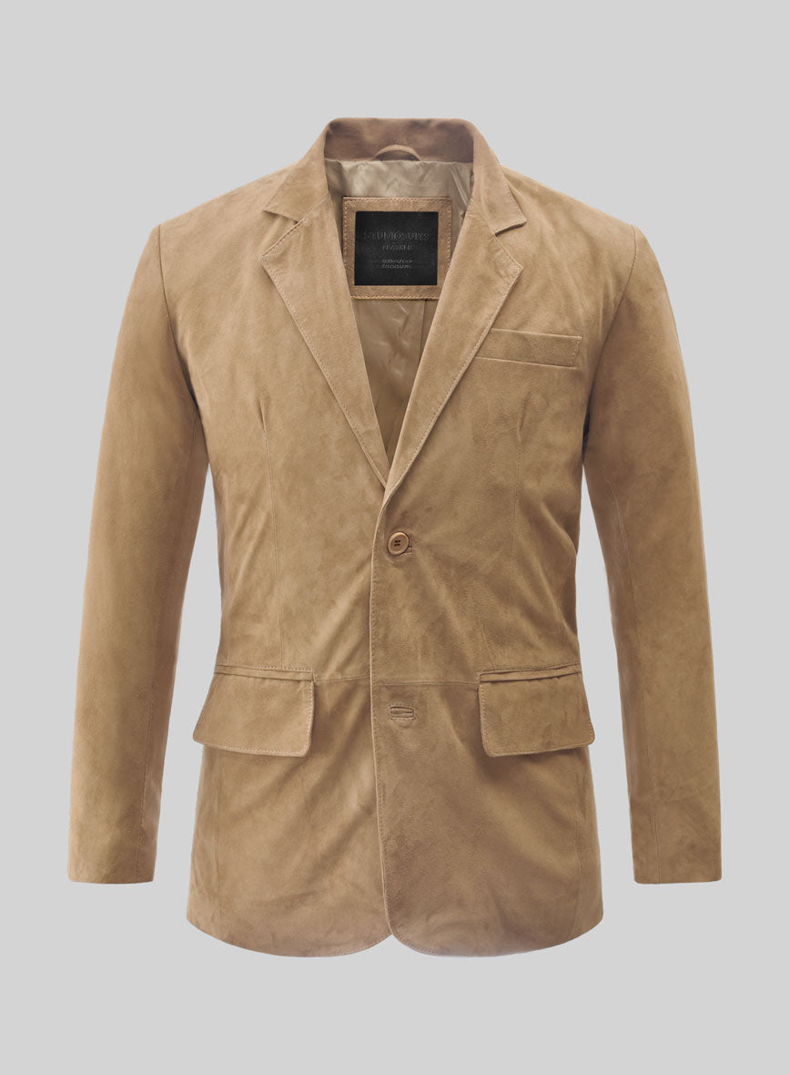 Latte Beige Suede Leather Blazer - StudioSuits