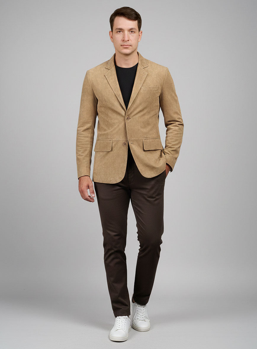 Latte Beige Suede Leather Blazer - StudioSuits