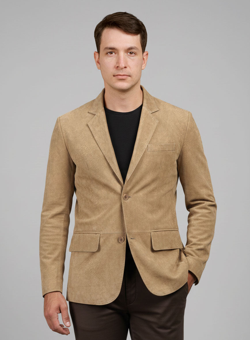 Latte Beige Suede Leather Blazer - StudioSuits