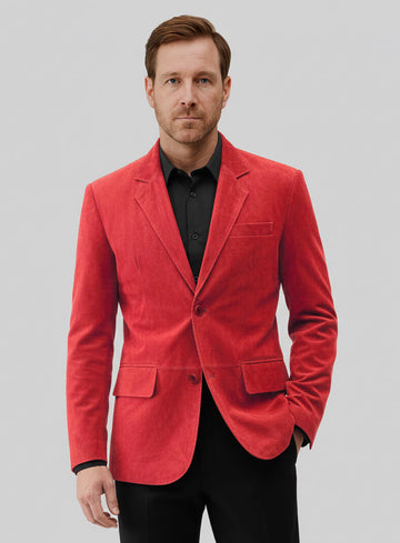 Lava Red Suede Leather Blazer - StudioSuits
