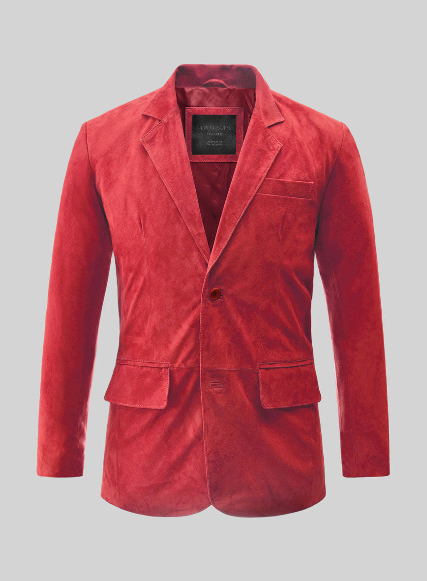 Lava Red Suede Leather Blazer - StudioSuits