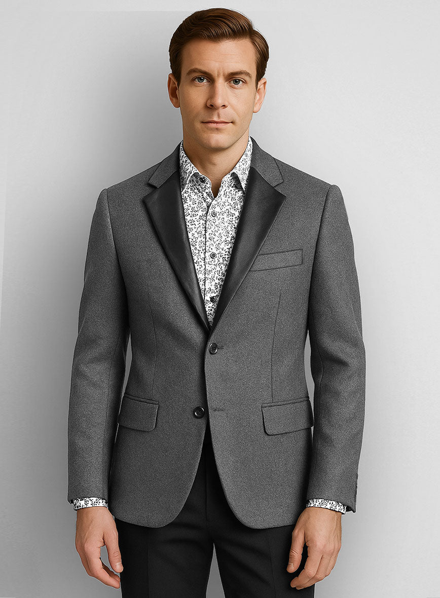Jacket With Leather Lapel - StudioSuits