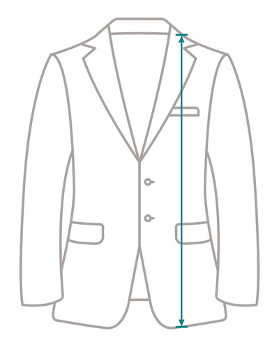 Jacket length measurement taken from the base of the collar down to the hem