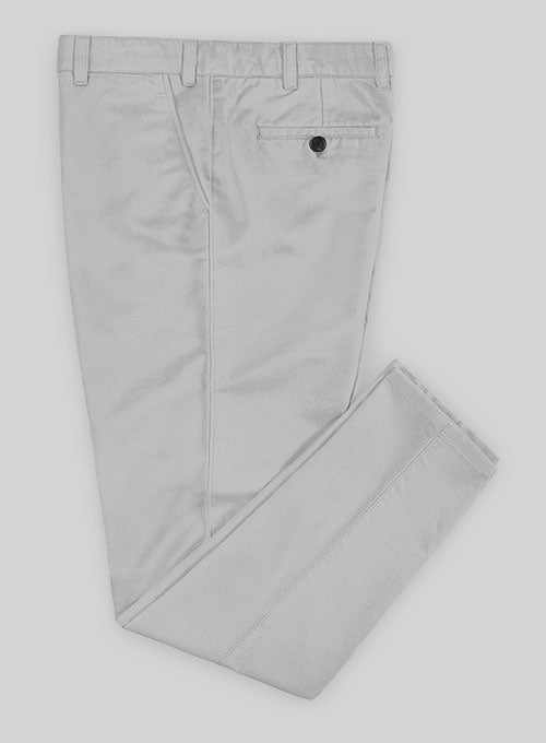 Washed Light Gray Feather Cotton Canvas Stretch Chino Pants - StudioSuits