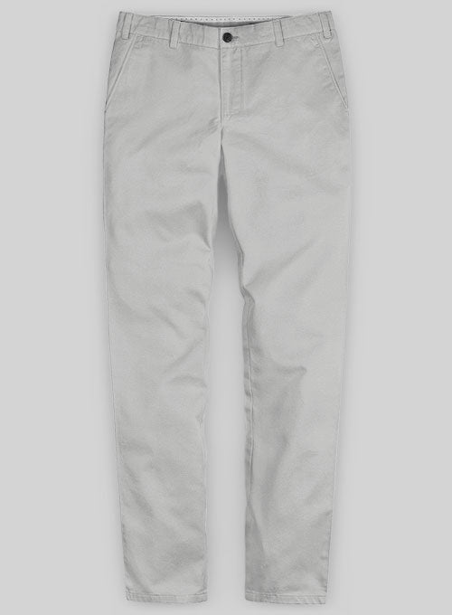 Washed Light Gray Feather Cotton Canvas Stretch Chino Pants - StudioSuits