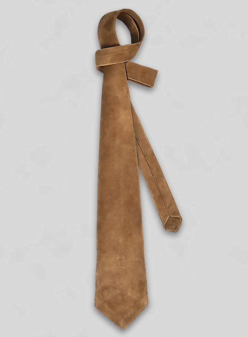 Light Brown Suede Leather Tie - StudioSuits