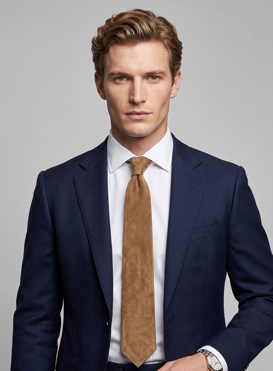 Light Brown Suede Leather Tie - StudioSuits