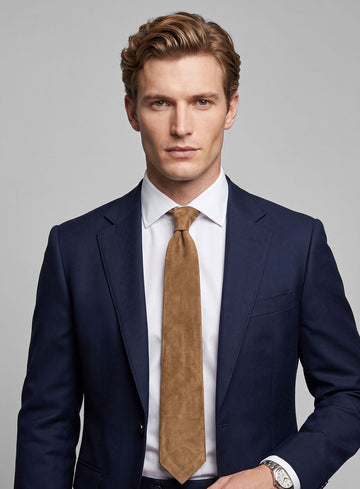 Light Brown Suede Leather Tie - StudioSuits