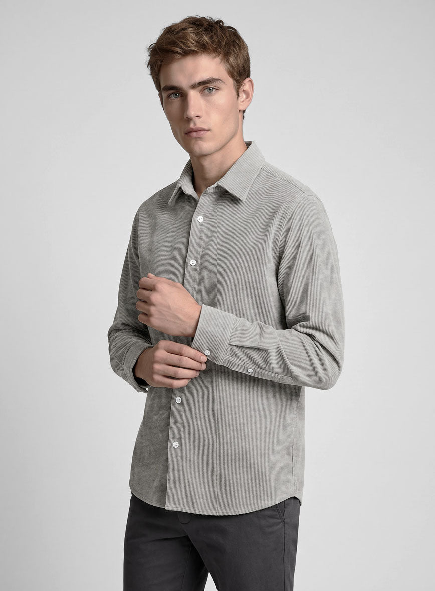 Light Gray Stretch Pin Corduroy Shirt - StudioSuits