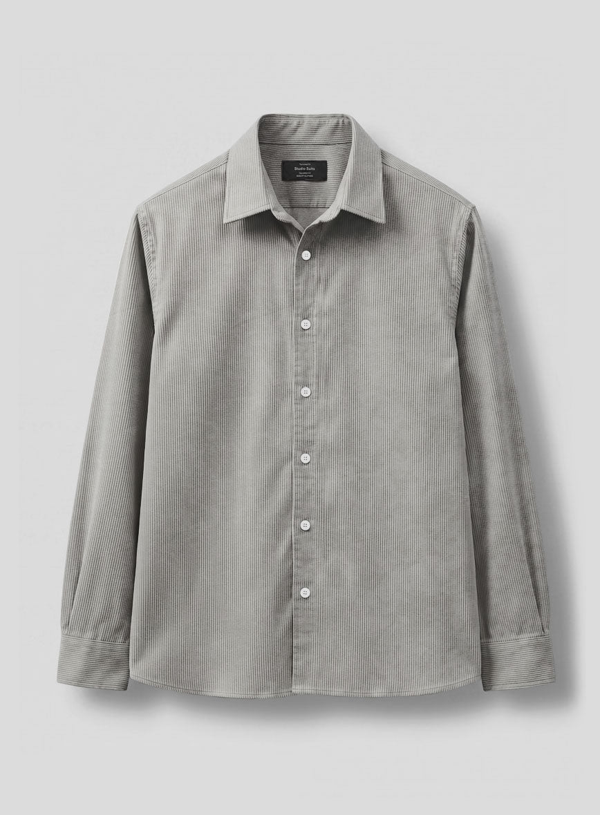 Light Gray Stretch Pin Corduroy Shirt - StudioSuits