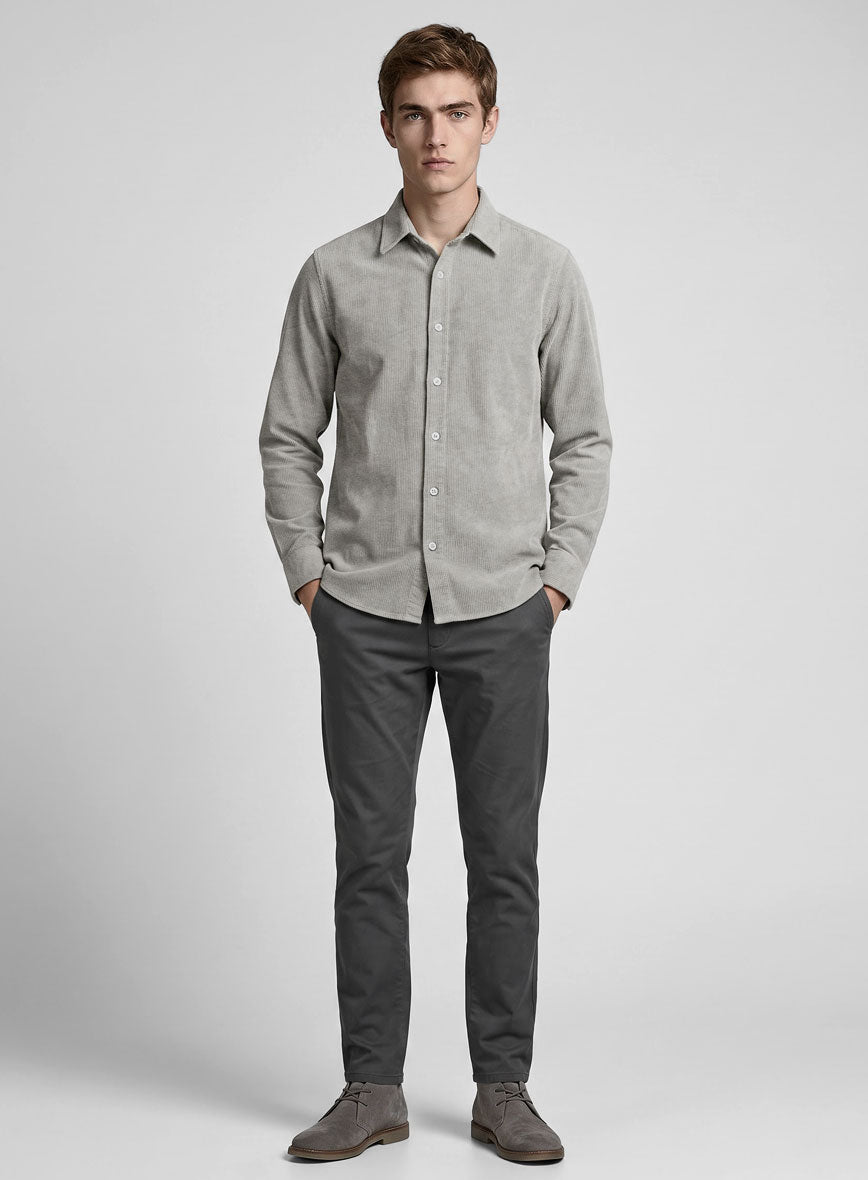 Light Gray Stretch Pin Corduroy Shirt - StudioSuits