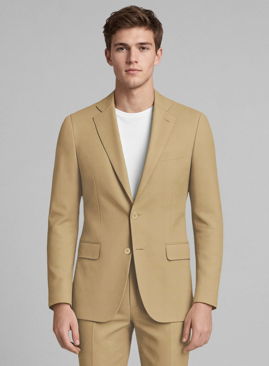 Light Khaki Napoli Stretch Lightweight Cotton Jacket - StudioSuits
