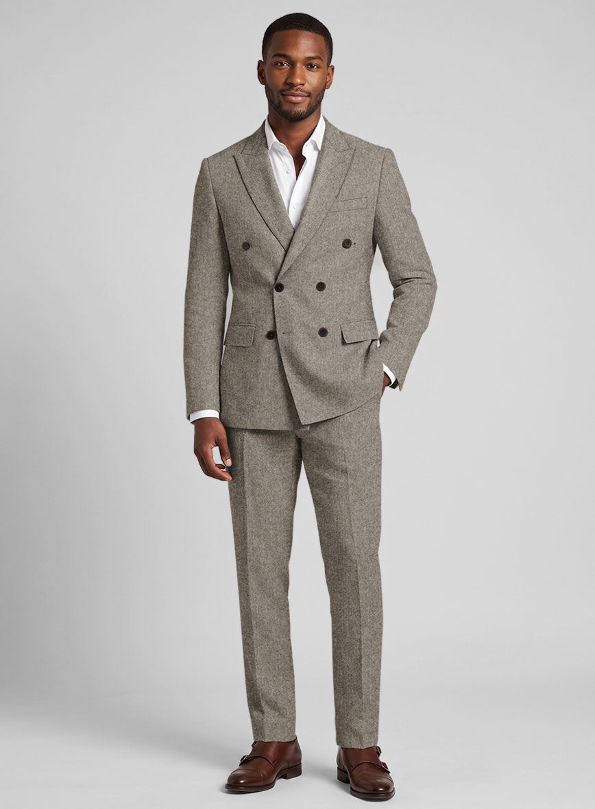 Light Weight Brown Tweed Double Breasted Suit - StudioSuits