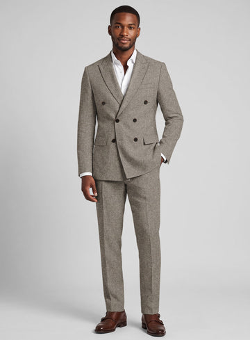 Light Weight Brown Tweed Double Breasted Suit - StudioSuits