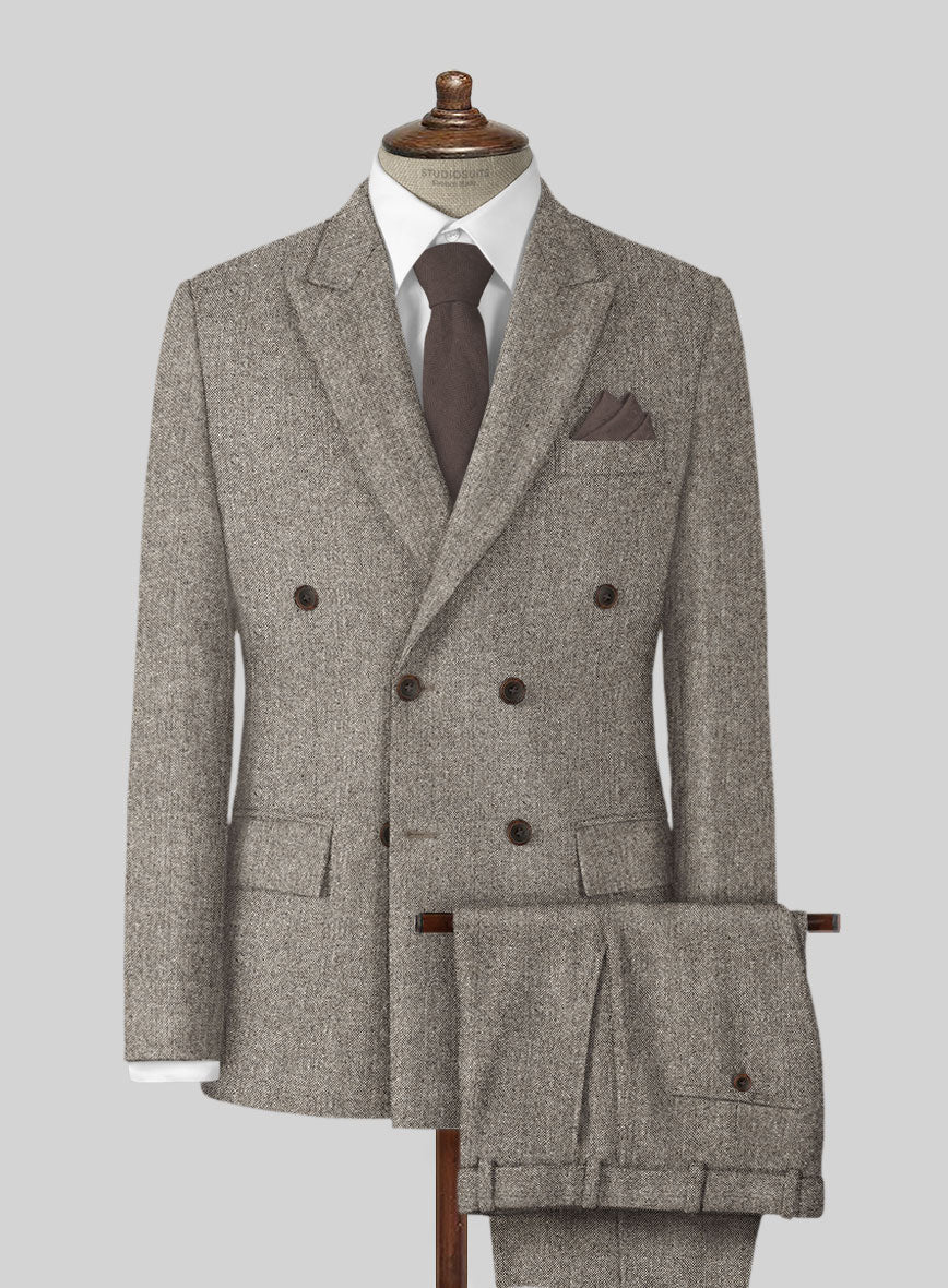 Light Weight Brown Tweed Double Breasted Suit - StudioSuits