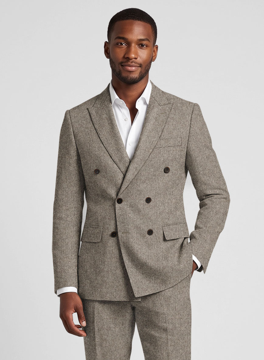 Light Weight Brown Tweed Double Breasted Suit - StudioSuits