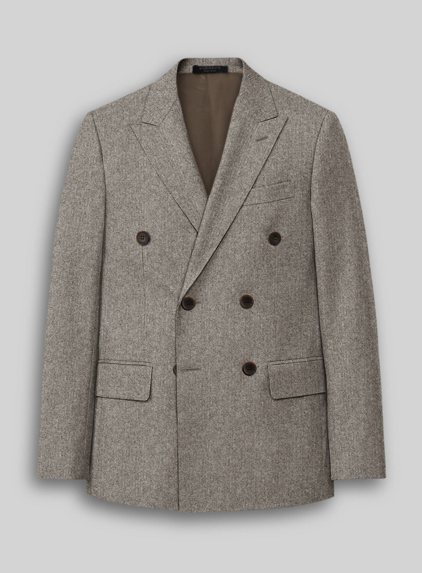 Light Weight Brown Tweed Double Breasted Jacket - StudioSuits