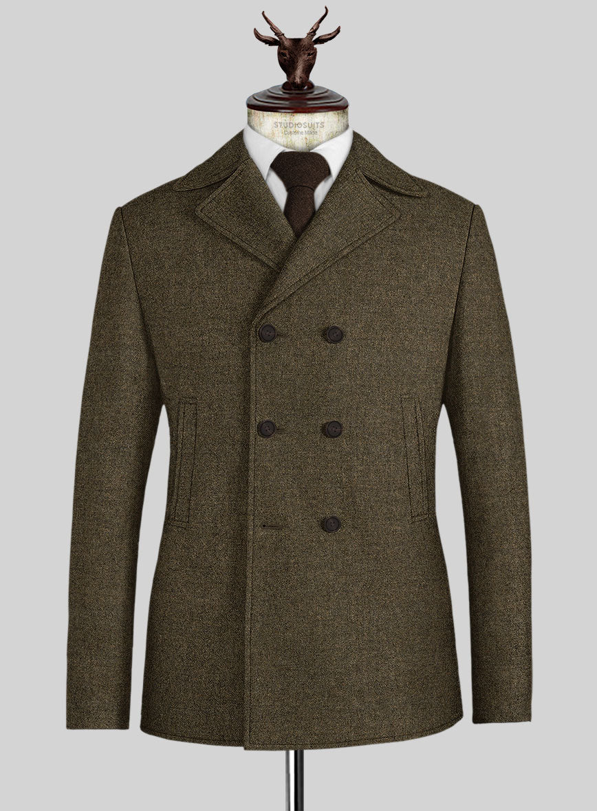 Light Weight Rust Brown Tweed Pea Coat - StudioSuits