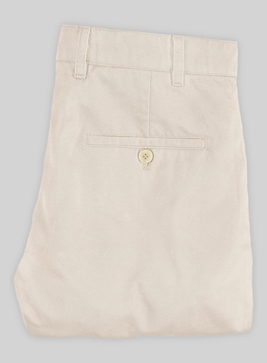 Washed Light Beige Feather Cotton Canvas Stretch Chino Pants - StudioSuits
