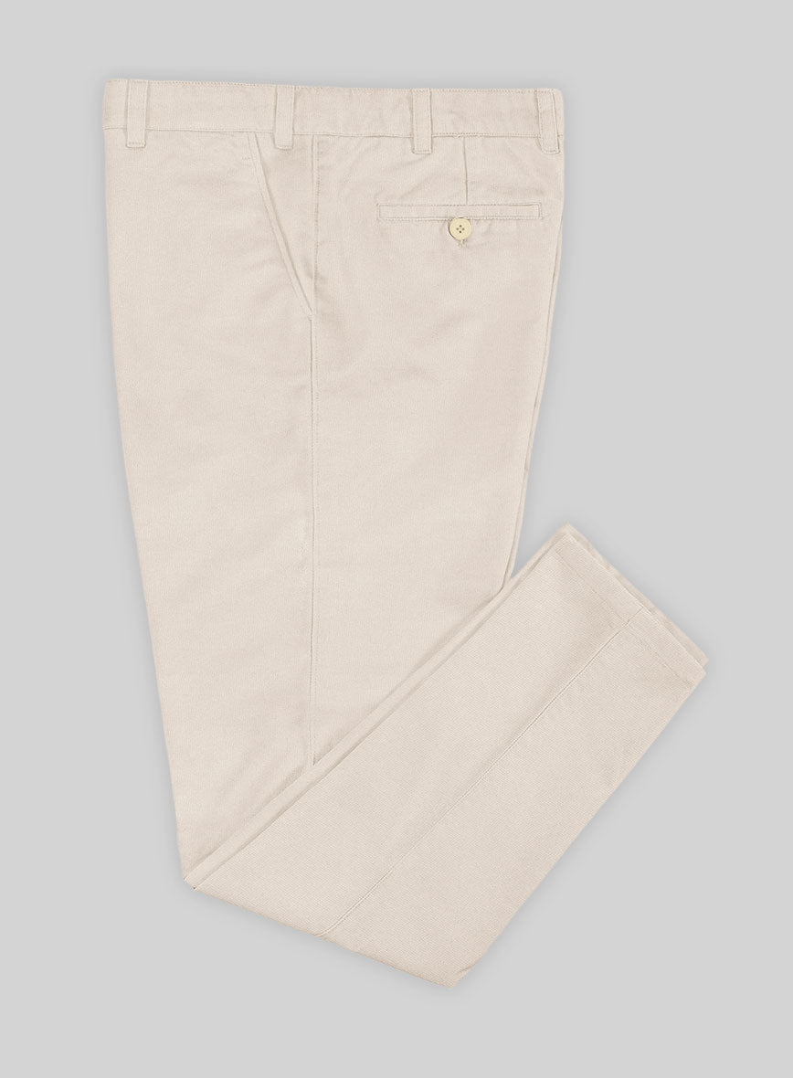 Washed Light Beige Feather Cotton Canvas Stretch Chino Pants - StudioSuits
