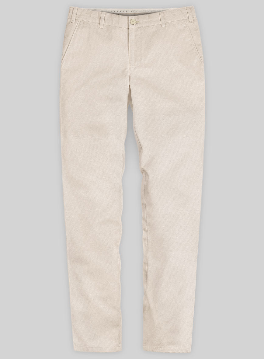 Washed Light Beige Feather Cotton Canvas Stretch Chino Pants - StudioSuits