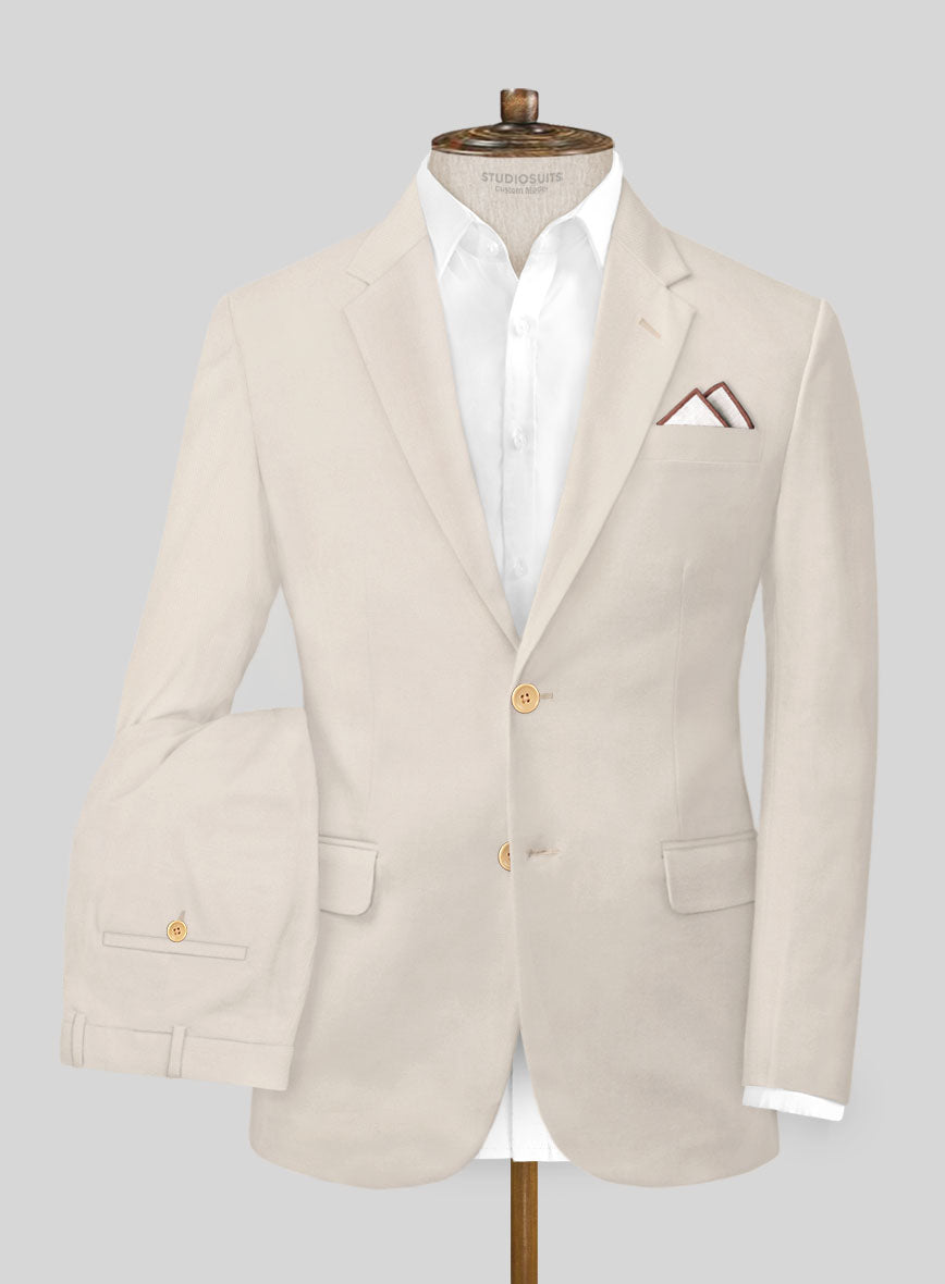 Light Beige Feather Cotton Canvas Stretch Suit - StudioSuits