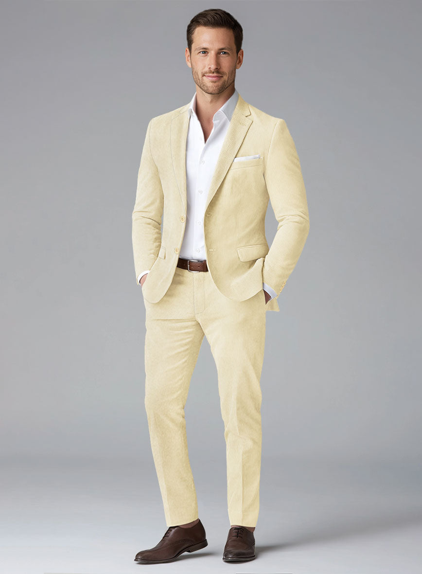 Light Beige Stretch Pin Corduroy Suit - StudioSuits