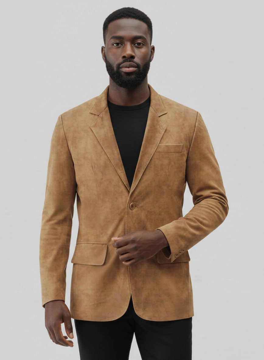 Light Brown Suede Leather Blazer - StudioSuits