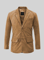 Light Brown Suede Leather Blazer - StudioSuits