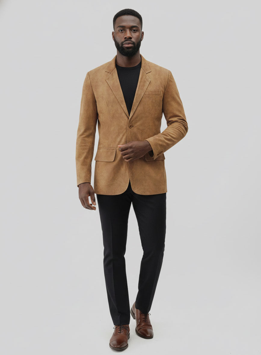 Light Brown Suede Leather Blazer - StudioSuits