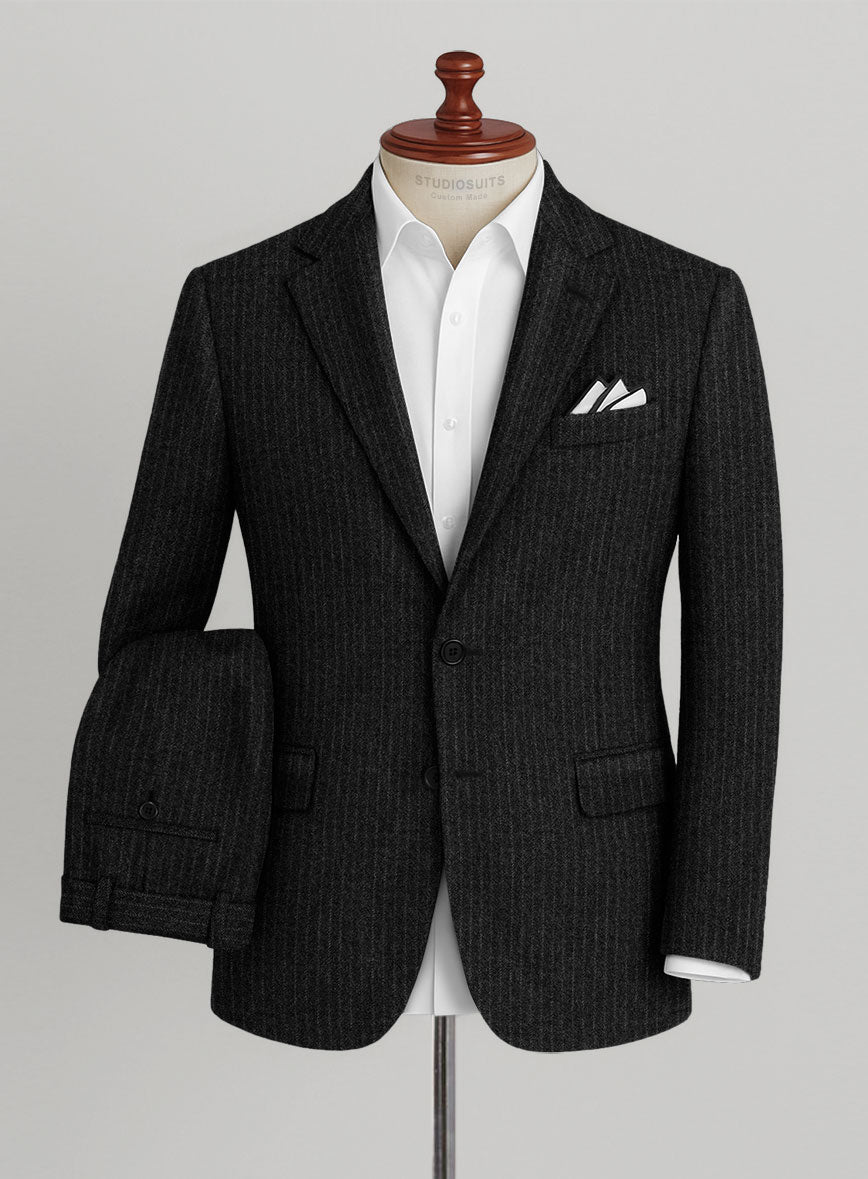 Light Weight Black Stripe Tweed Suit - StudioSuits