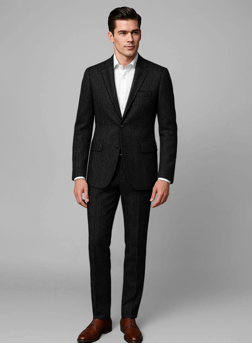 Light Weight Black Stripe Tweed Suit - StudioSuits