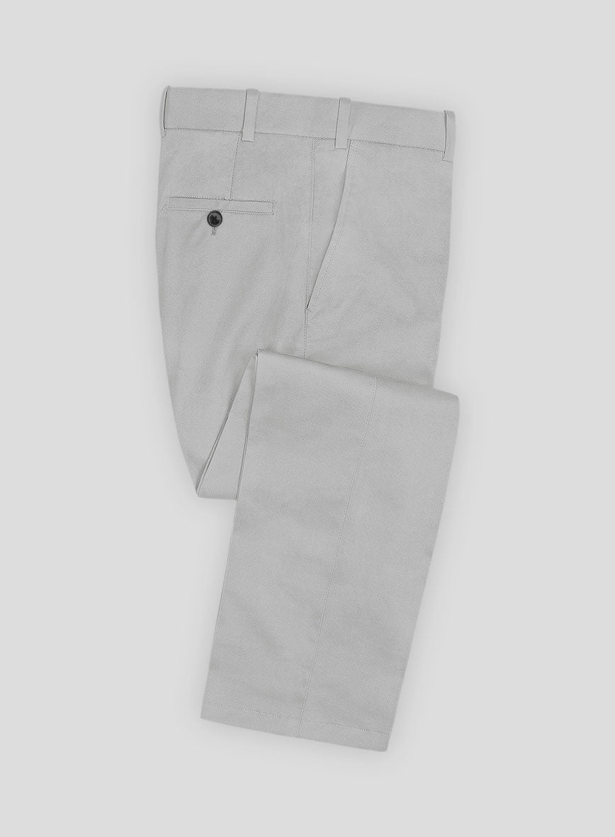 Light Gray Feather Cotton Canvas Stretch Pants - StudioSuits