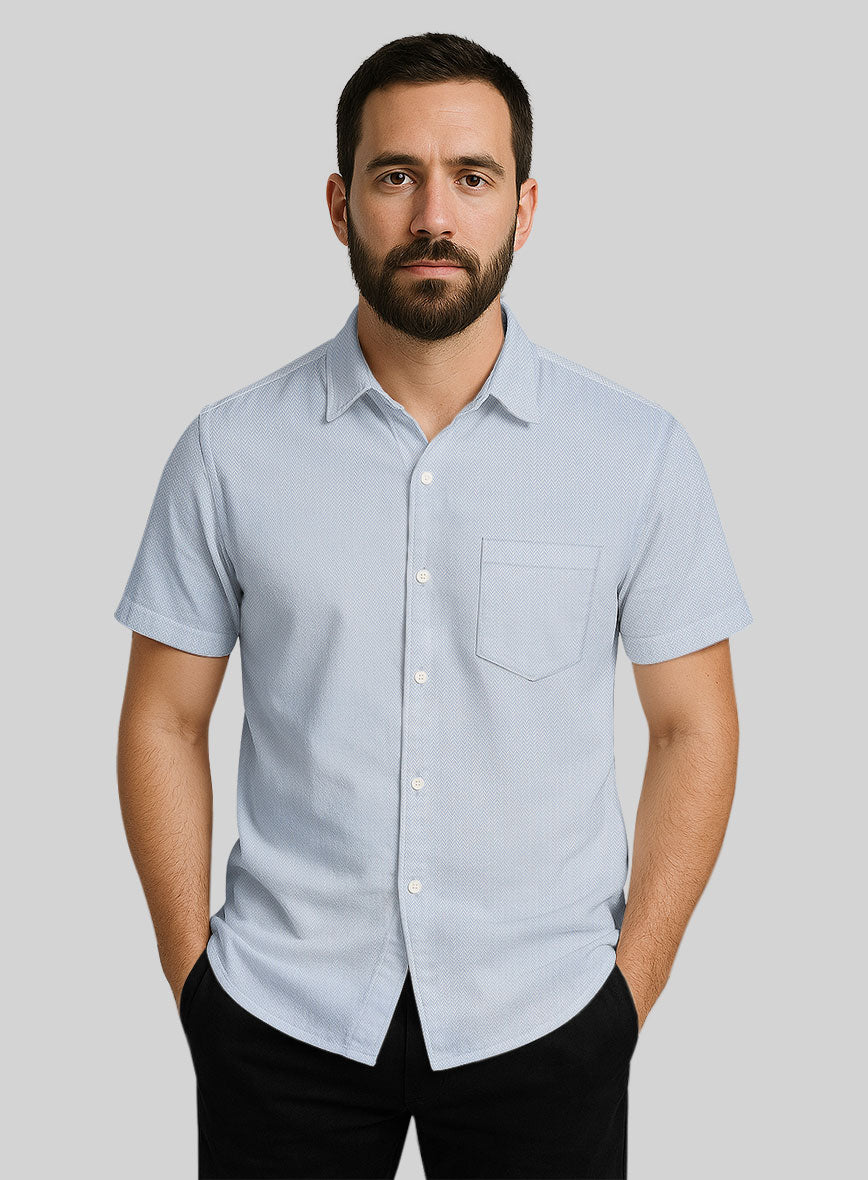Light Gray Herringbone Cotton Shirt - StudioSuits