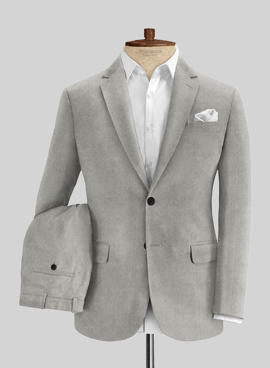 Light Gray Stretch Pin Corduroy Suit - StudioSuits