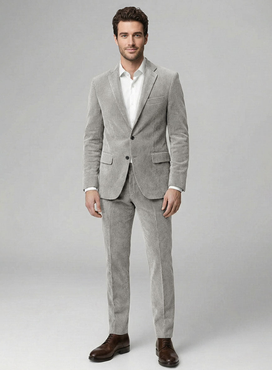 Light Gray Stretch Pin Corduroy Suit - StudioSuits