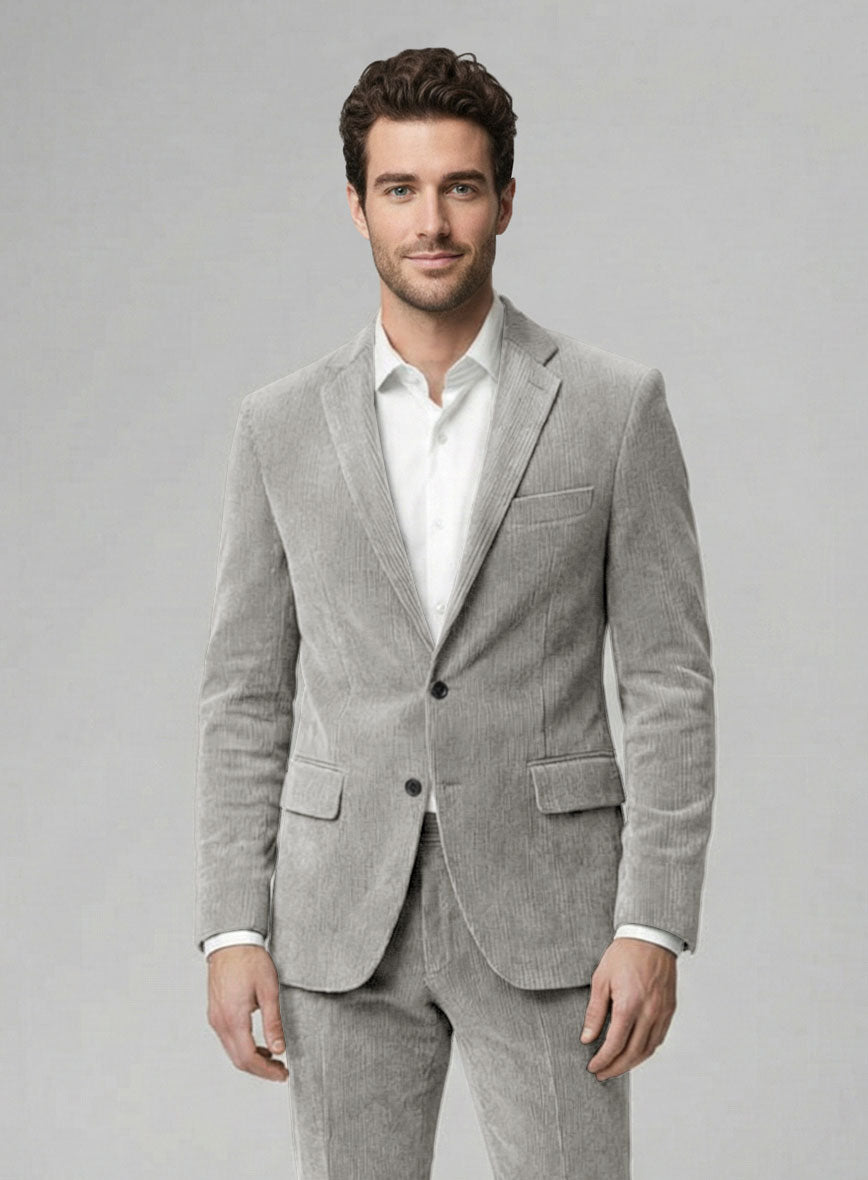 Light Gray Stretch Pin Corduroy Suit - StudioSuits