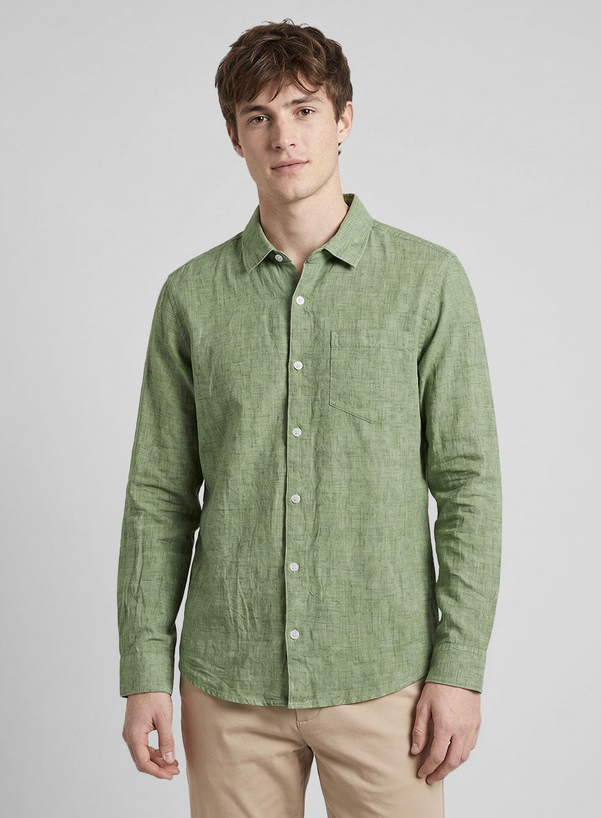 Light Green Washed Delave Linen Shirt - StudioSuits