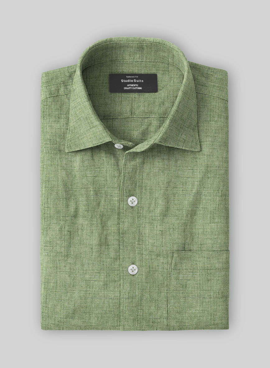 Light Green Washed Delave Linen Shirt - StudioSuits