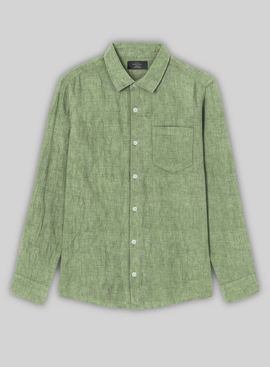 Light Green Washed Delave Linen Shirt - StudioSuits
