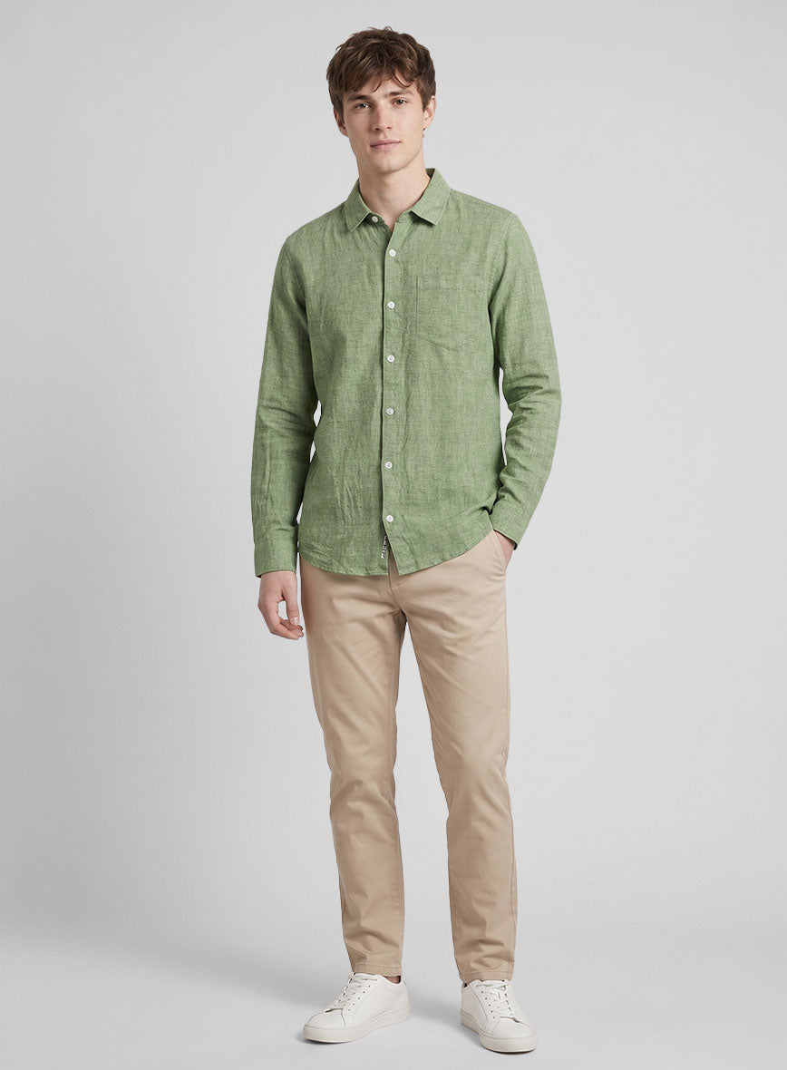 Light Green Washed Delave Linen Shirt - StudioSuits