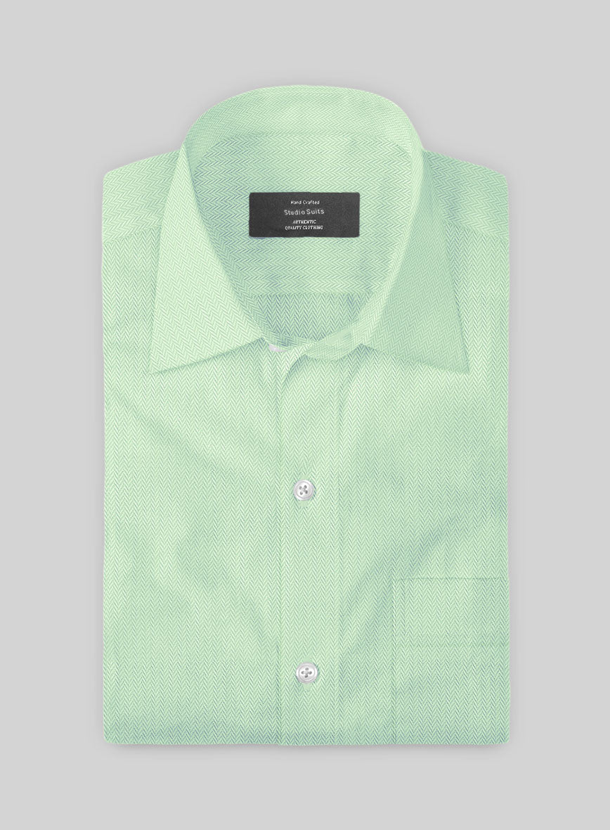 Light Sage Herringbone Cotton Shirt - StudioSuits