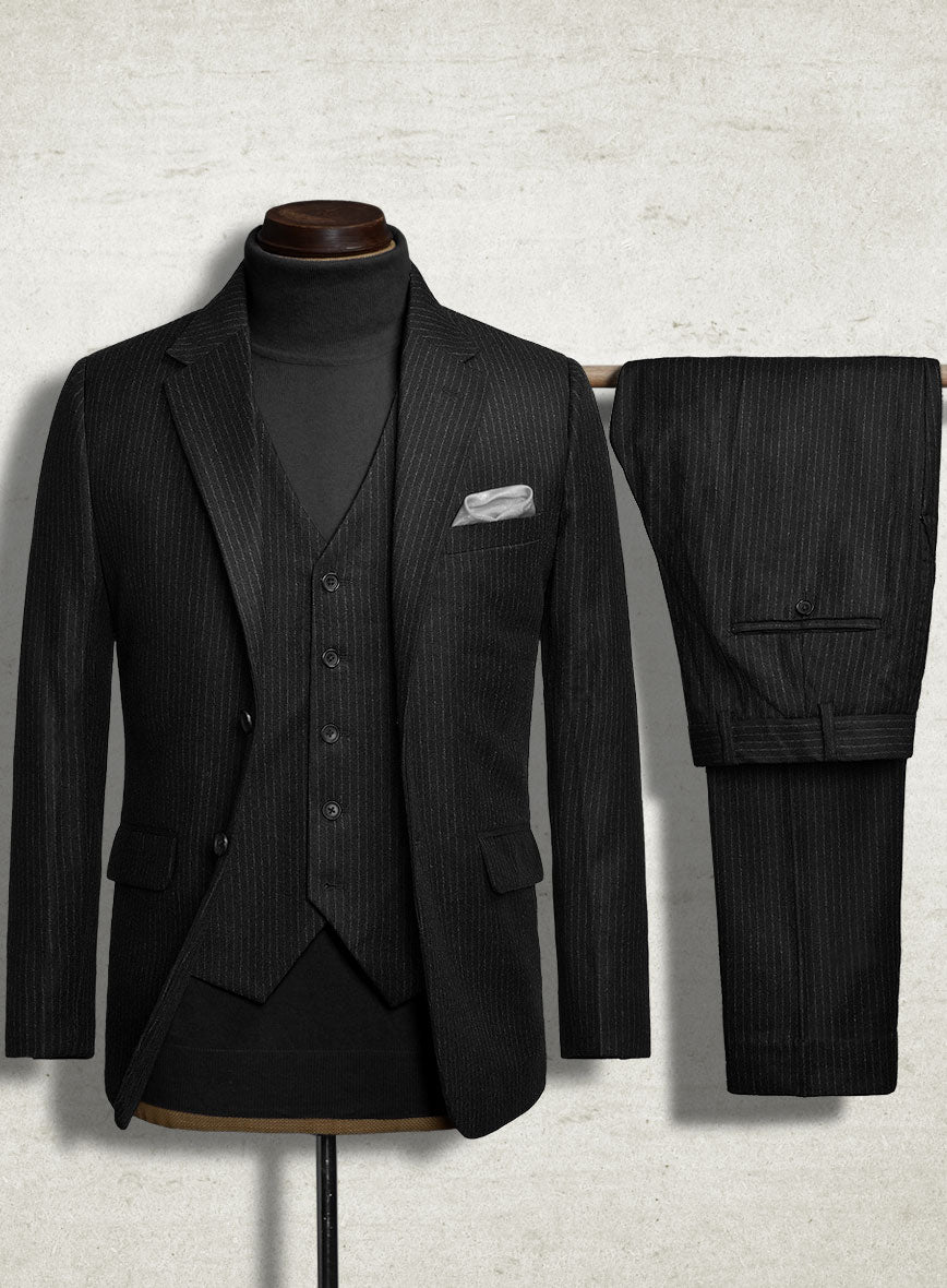 Light Weight Black Stripe Tweed 3 Piece Suit - StudioSuits