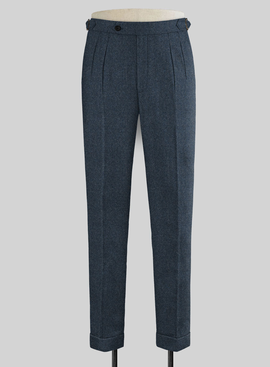Light Weight Bond Blue Highland Tweed Trousers - StudioSuits
