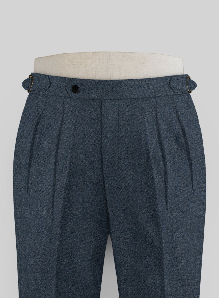 Light Weight Bond Blue Highland Tweed Trousers - StudioSuits