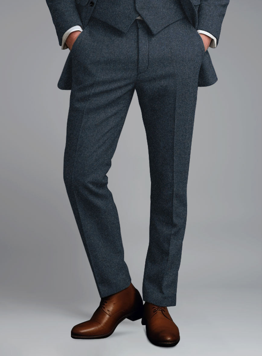 Light Weight Bond Blue Tweed Pants - StudioSuits