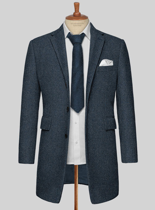 Light Weight Bond Blue Tweed Overcoat - StudioSuits