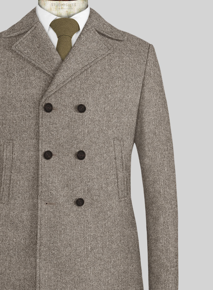 Light Weight Brown Tweed Pea Coat - StudioSuits