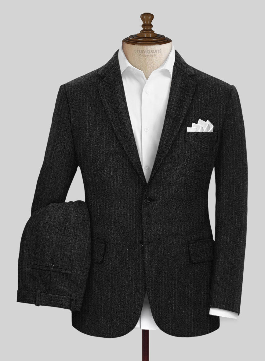 Light Weight Charcoal Stripe Tweed Suit - StudioSuits